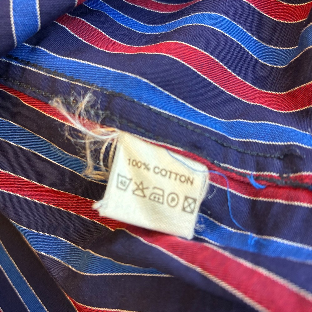 Fleur De Lis Mens 2XL Button Down Shirt Blokecore Club Striped Red Blue LS Party - Picture 10 of 13